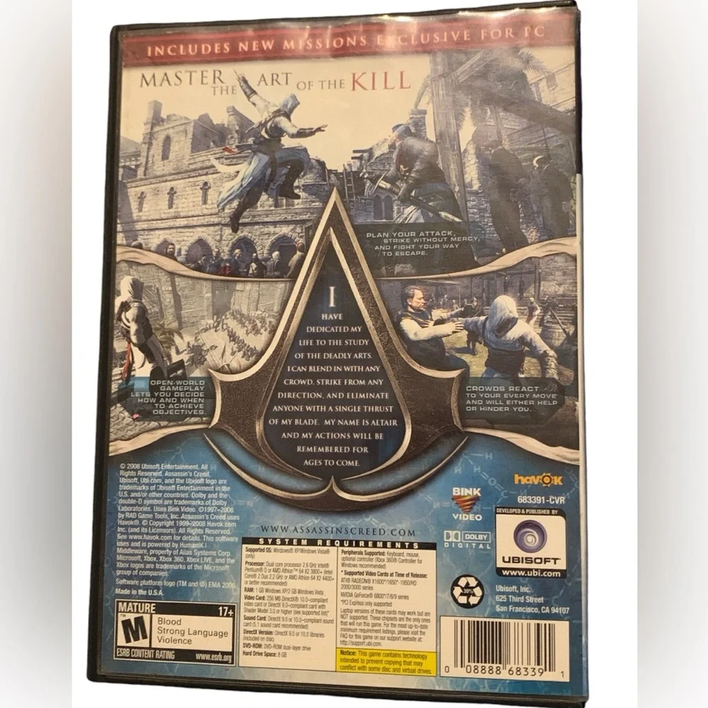 Vintage Assassin’s Creed PC DVD 2008 mature audience of 17+